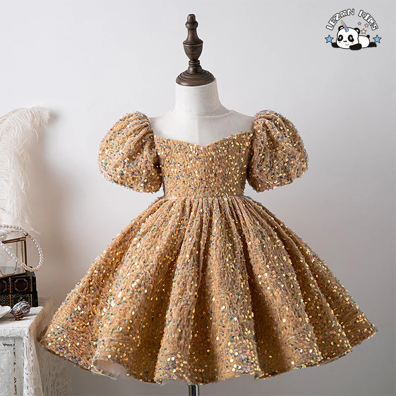 LEZONKIDS - custom kids clothing children Pageant Wedding birthday Party dress sequined Princess Long Ball Gown flower girls' dresses